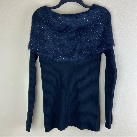 INC International Concepts- Sequined Eyelash-Knit Foldover Sweater - Picture 7 of 10